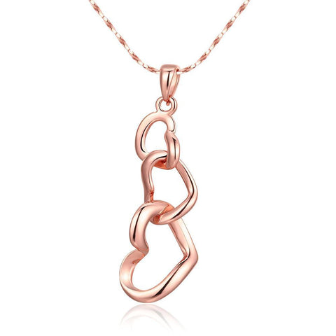 18K Rose Gold Plated Triple Heart LockedNecklace