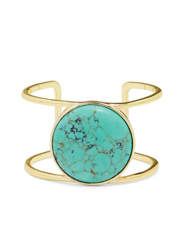 18K Gold Plated Turquoise Center Stone Bangle