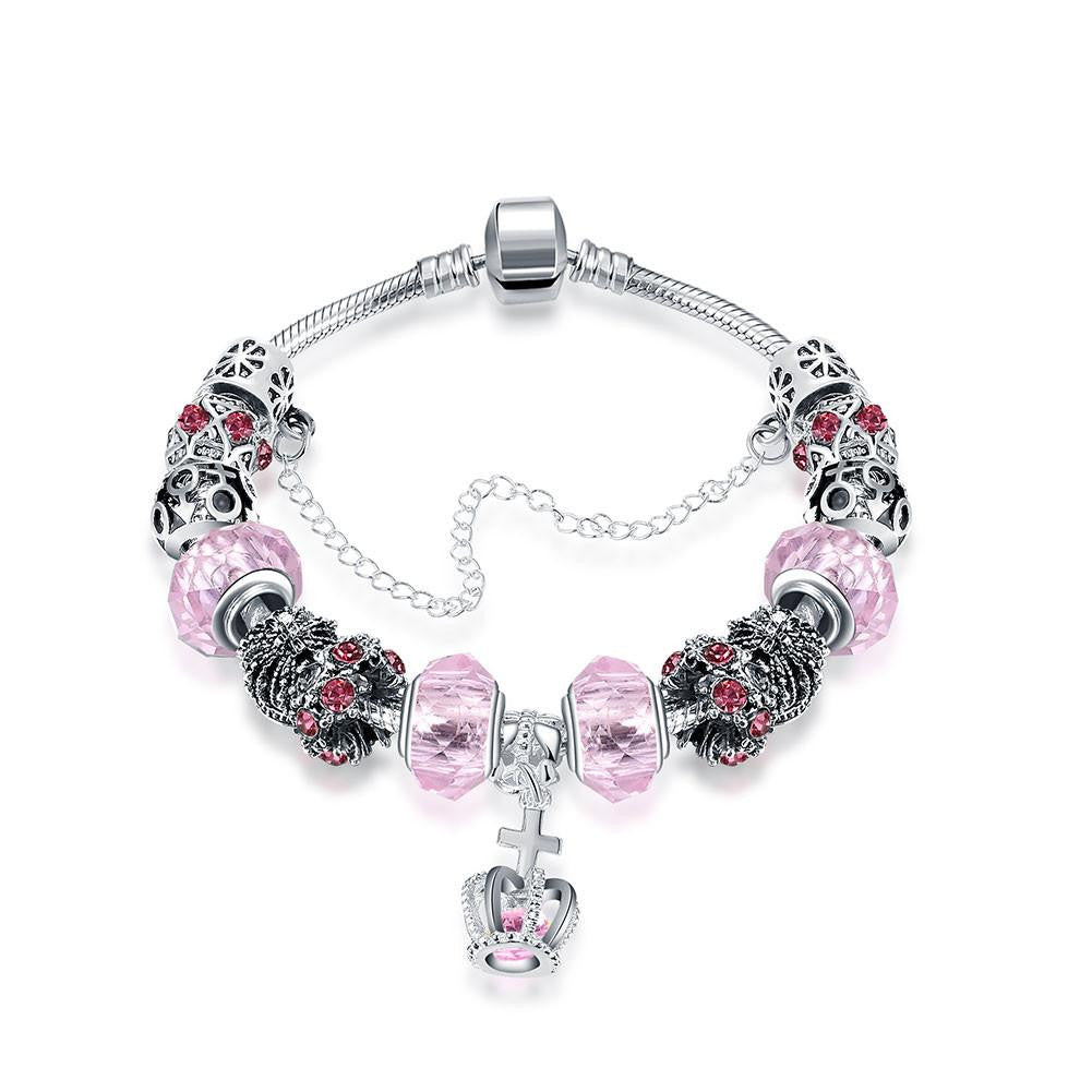 Royal Coral Crown Jewel Pandora Inspired Bracelet Made with Swarovski Elements