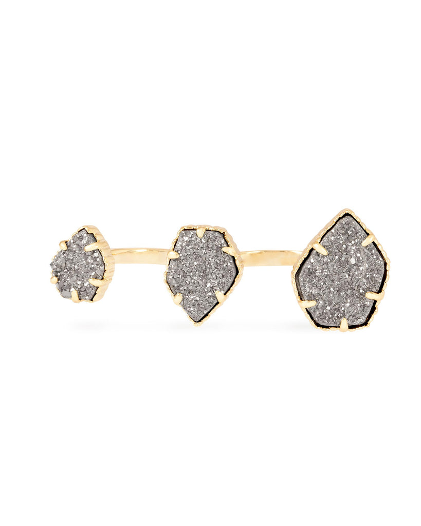 Gold Plated with Grey Druzy Stone Knuckle Ring