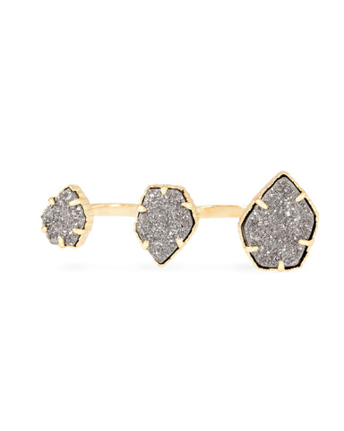 Gold Plated with Grey Druzy Stone Knuckle Ring