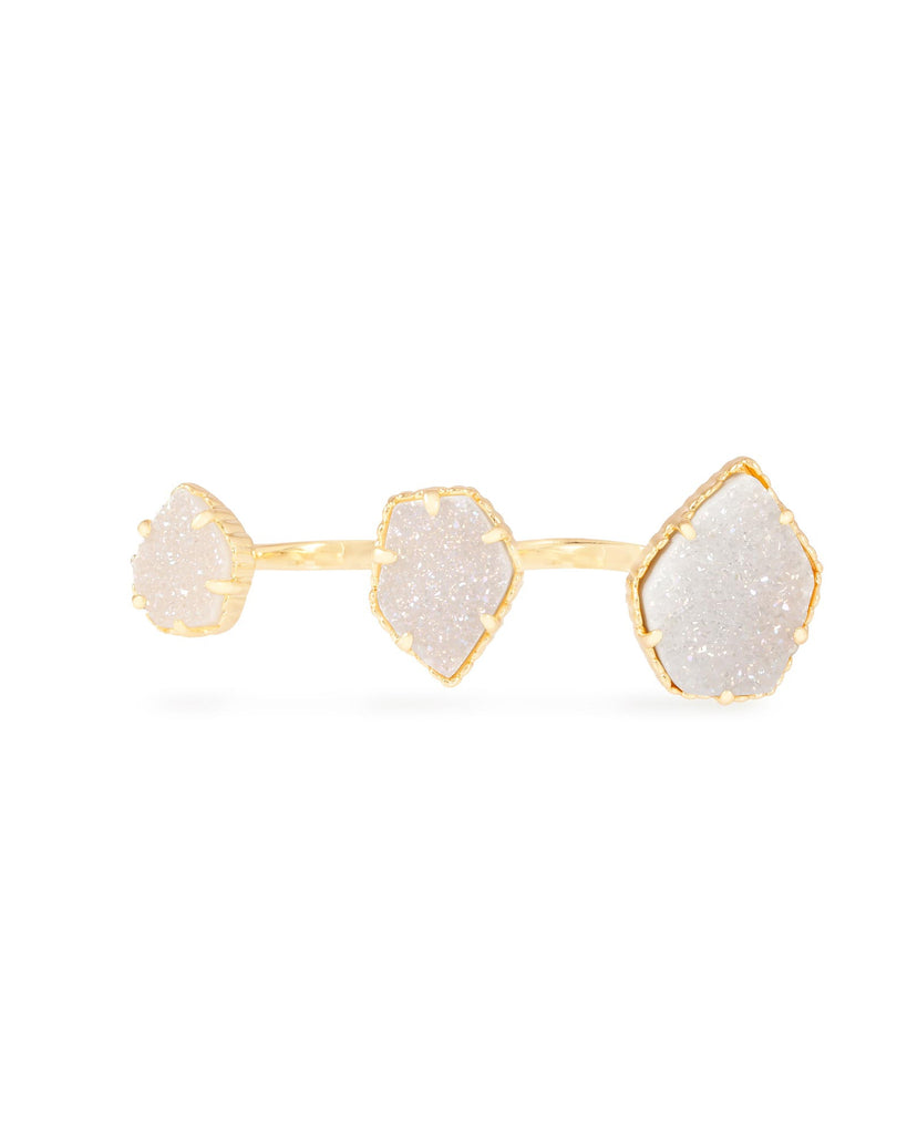 Gold Plated Plated with White Druzy Stone Knuckle Ring