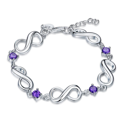 Swarovski Crystal Amethyst Infinity Bracelet in 18K White Gold Plated