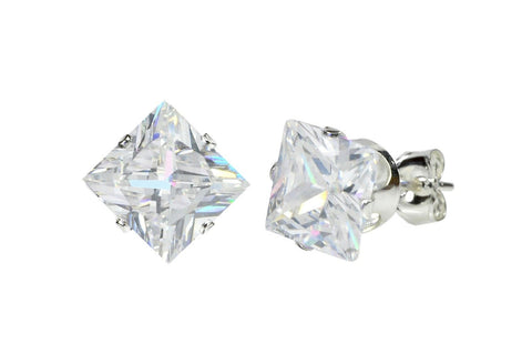 18K White Gold Plated Classical Square Crystal Stud Earring