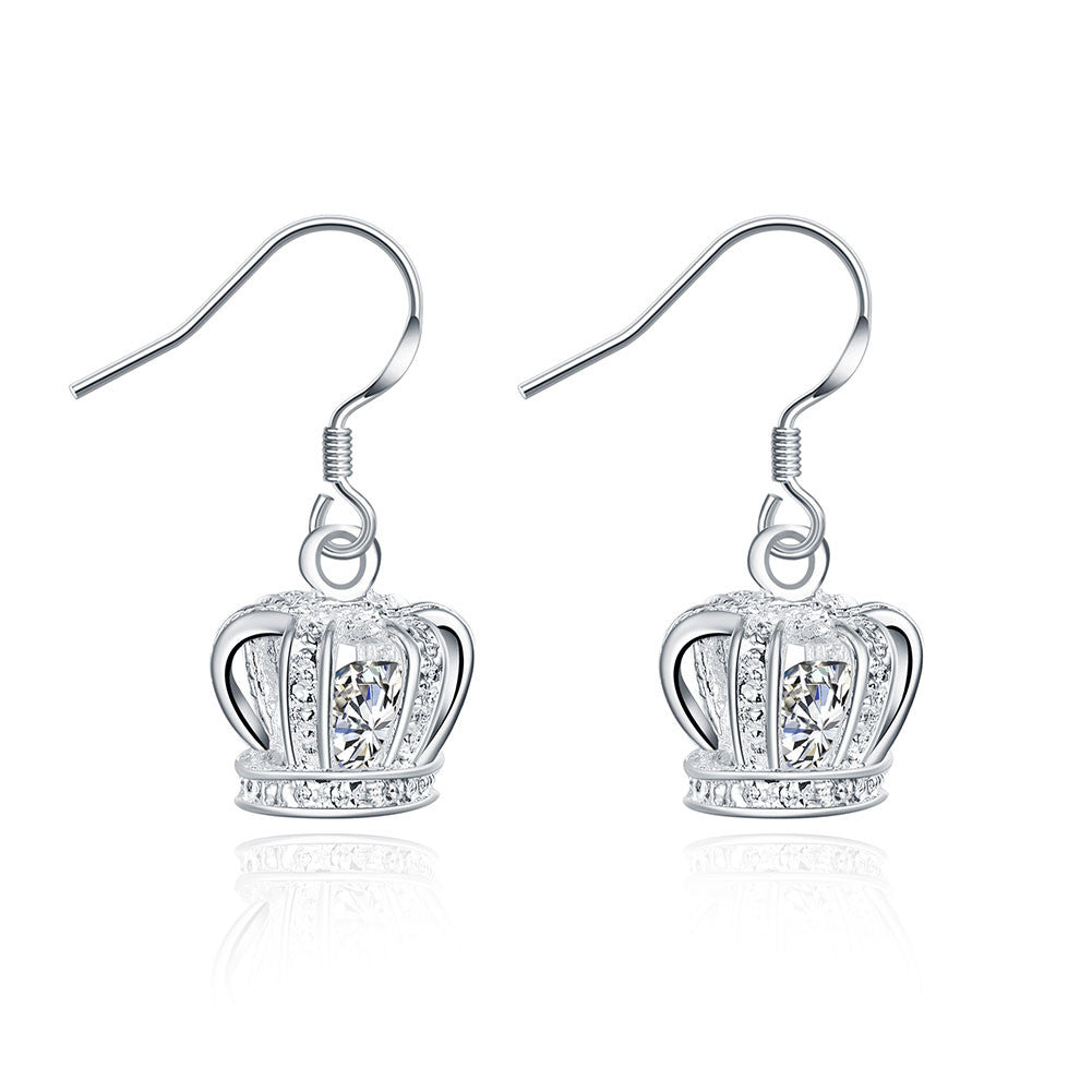 18K White Gold Plated Crown Shaped Drop Earring