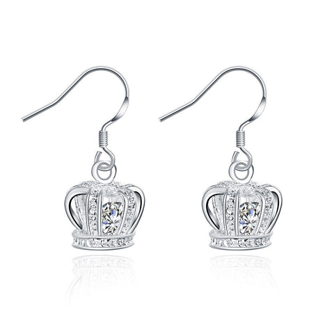 18K White Gold Plated Crown Shaped Drop Earring