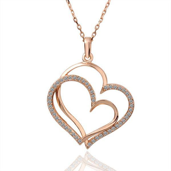 Rose Gold Plated Double Overlayering Heart Necklace