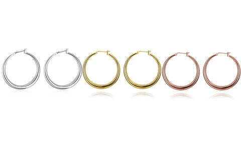 3 Pairs French Lock Gold Filled Hoop Earrings