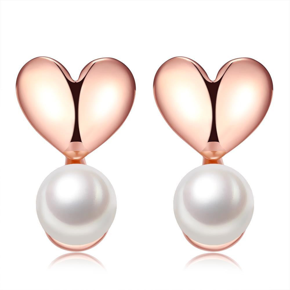 18K Rose Gold Plated Heart Pearl Studs