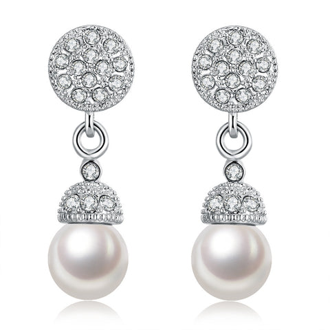 18K White Gold Plated Pearl Drop Earrings