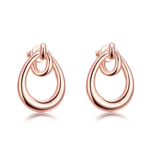 18K Rose Gold Plated Double Hoop Studded Earrings