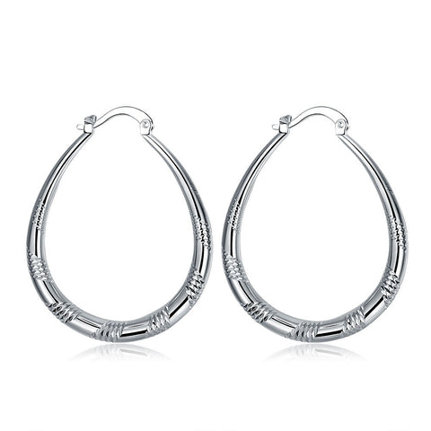 18K White Gold Plated Line Cutting Hoop Earring