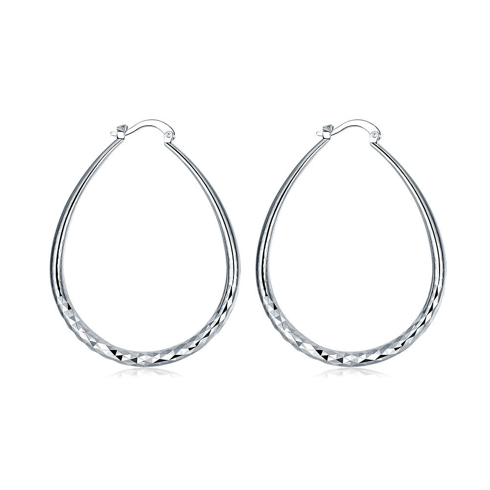 18K White Gold Plated Cut Design Hoop Earring