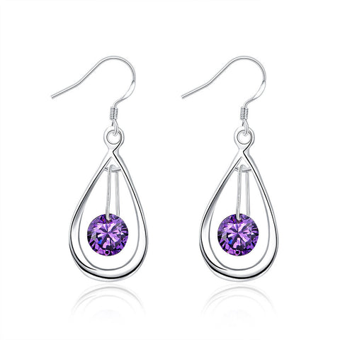 18K White Gold Plated Purple Citrine Circular Drop Earring