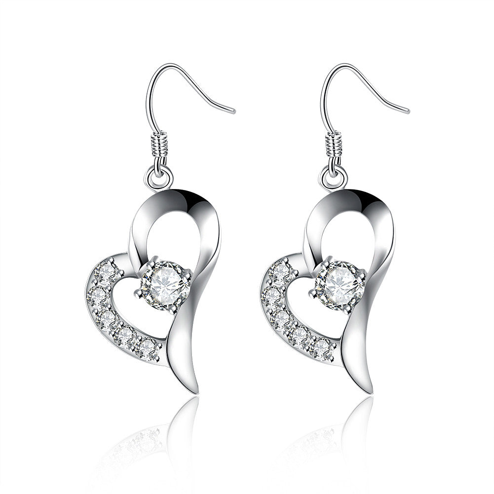 18K White Gold Plated Curved Petite Heart Earring