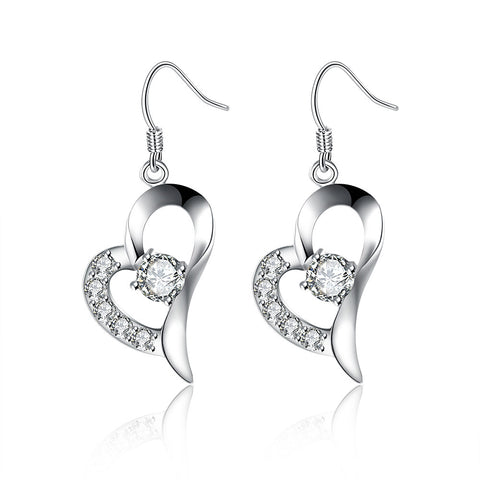 18K White Gold Plated Curved Petite Heart Earring