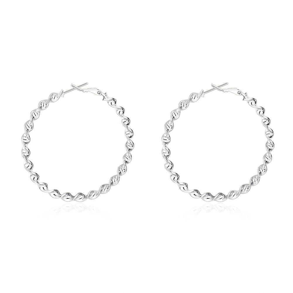 18K White Gold Plated Curved Wired Hoops