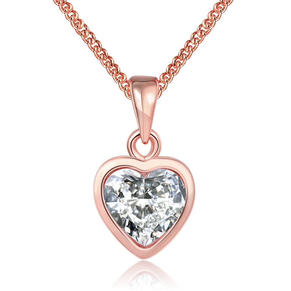 18K Rose Gold Plated Pure White HeartNecklace