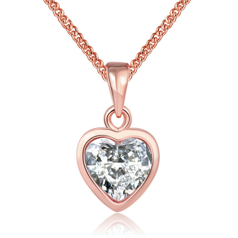 18K Rose Gold Plated Pure White HeartNecklace