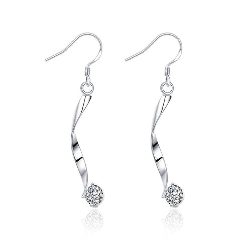 18K White Gold Plated Spiral Drop Crystal Earring