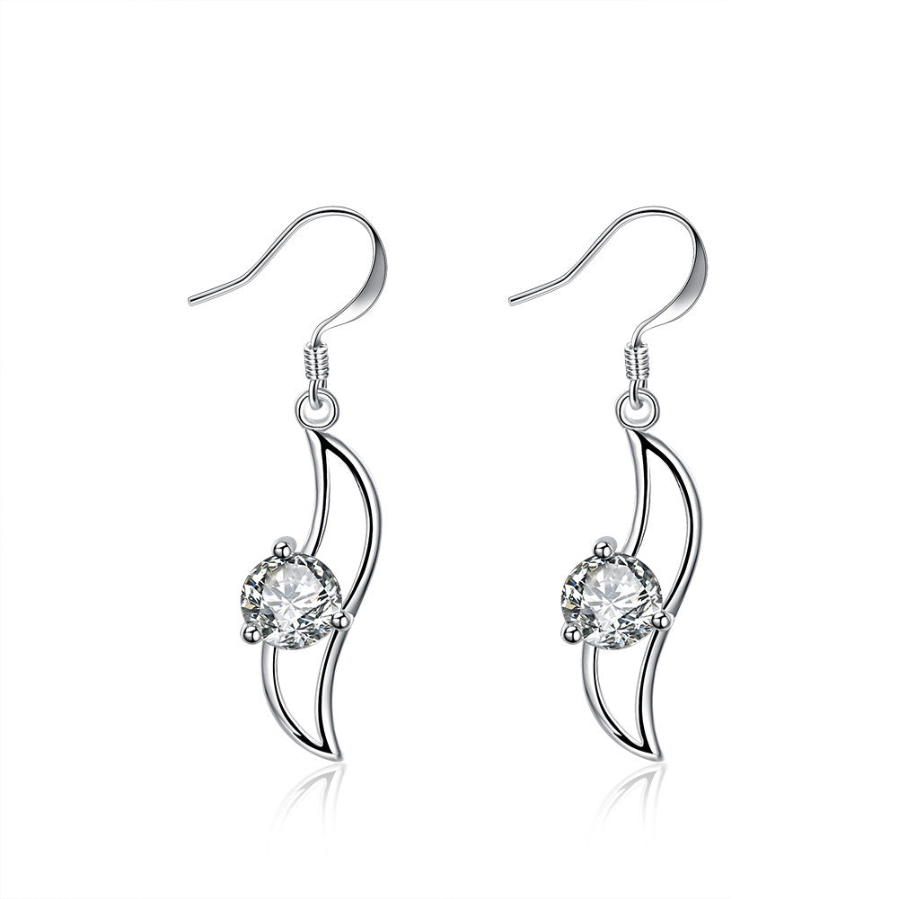 18K White Gold Plated Curved Pendant Earring