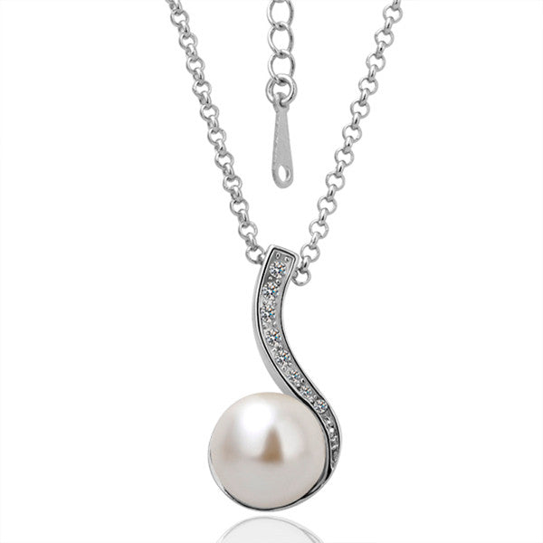 White Gold Plated Ivory Pearl Spiral Necklace