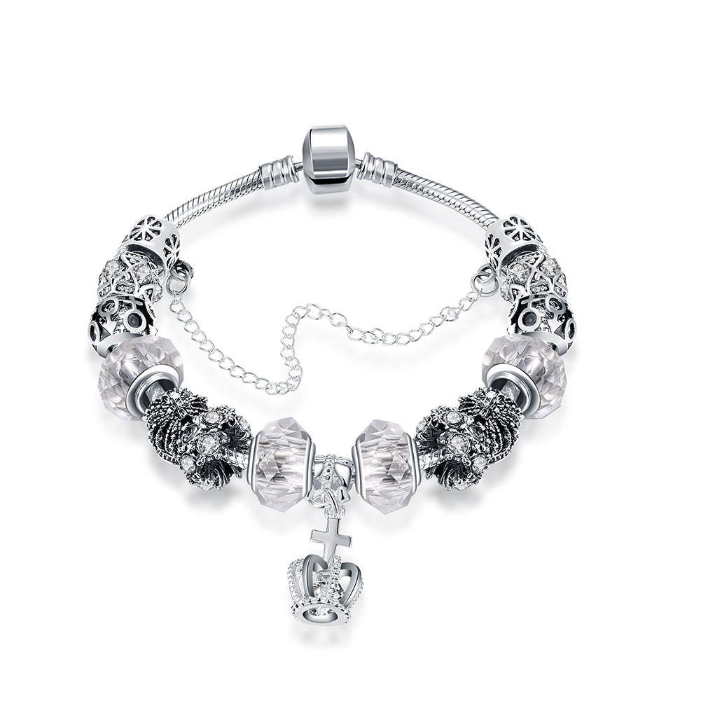 Royal Elegant White Crown Jewel Pandora Inspired Bracelet Made with Swarovski Elements