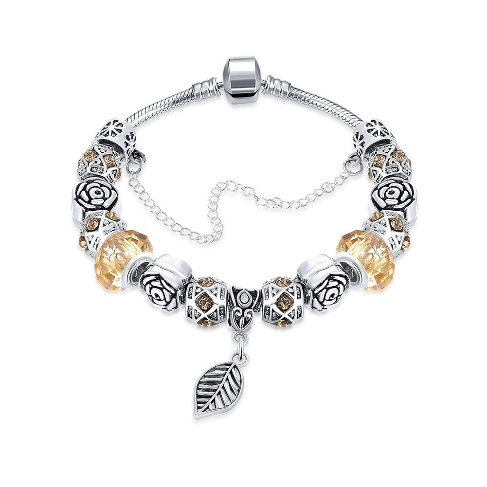 Petite Cream Soda Leaf Branch Pandora Inspired Bracelet Made with Swarovski Elements