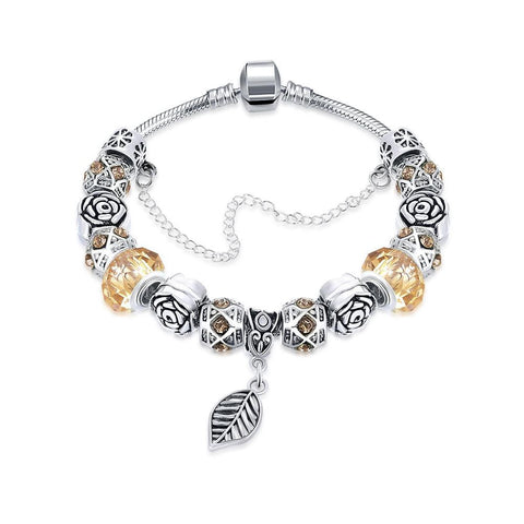 Petite Cream Soda Leaf Branch Pandora Inspired Bracelet Made with Swarovski Elements