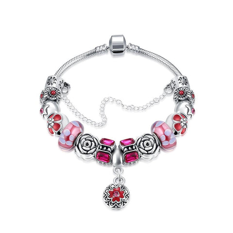 Royal Coral Pink Petite Emblem Pandora Inspired Bracelet Made with Swarovski Elements