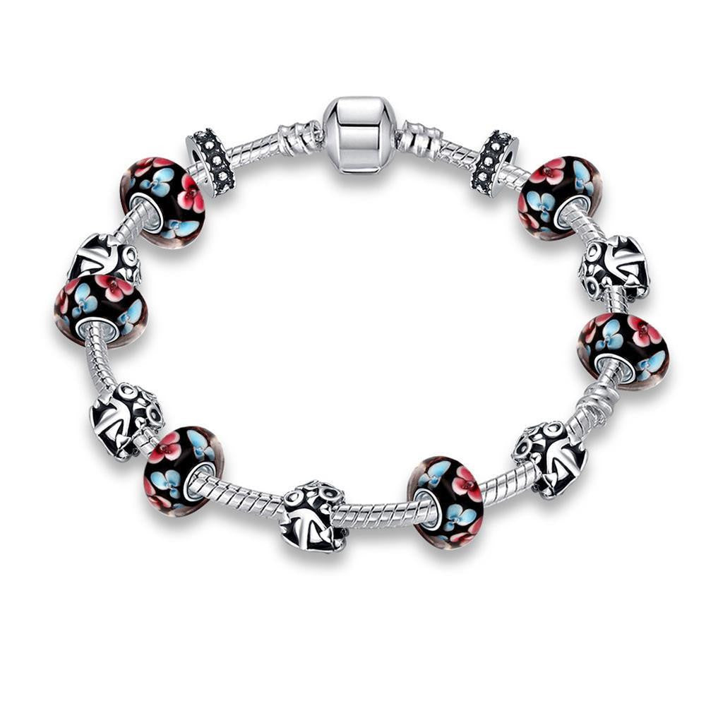 Retro Flower Print Pandora Inspired Bracelet Made with Swarovski Elements