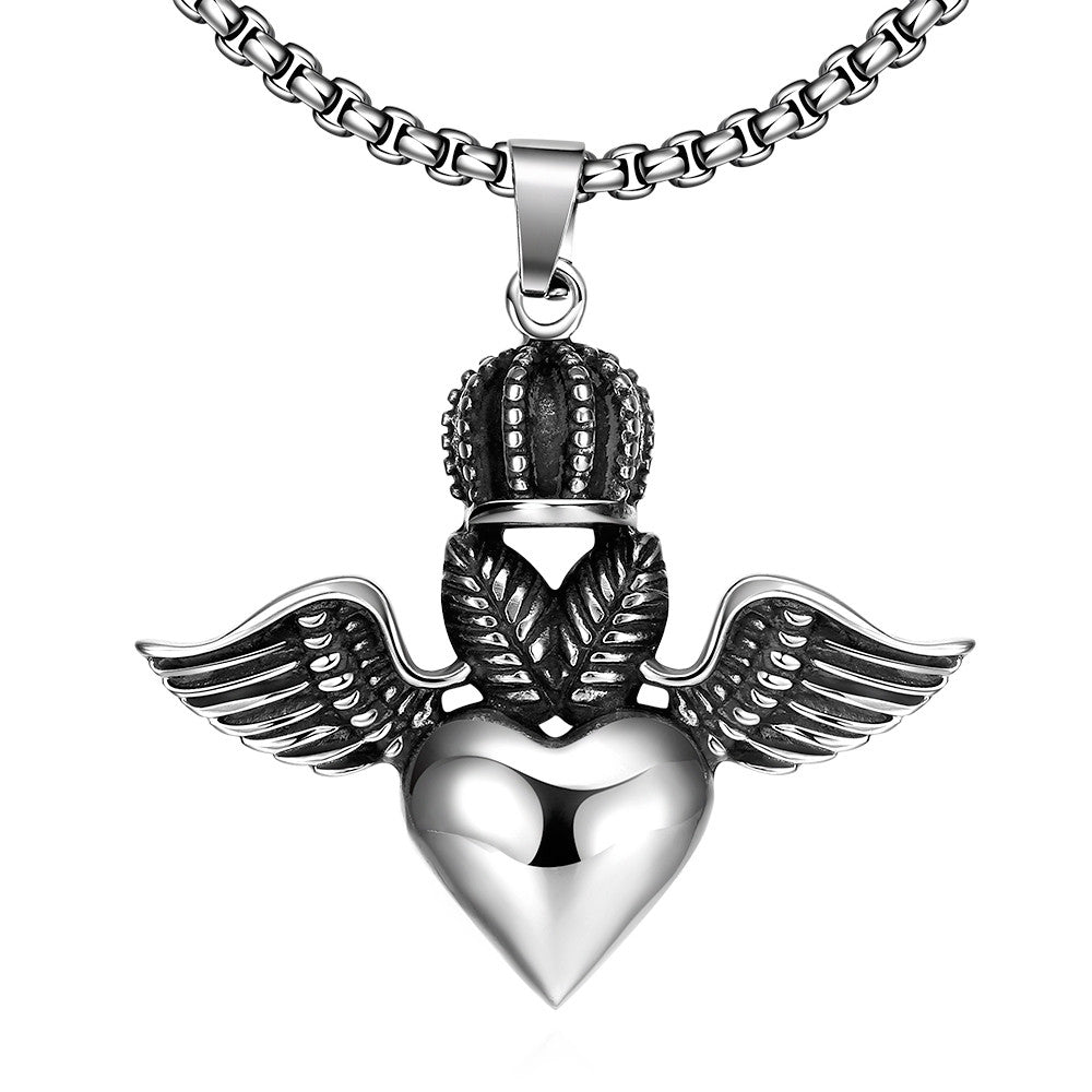 Flying Hearts Emblem Stainless Steel Necklace