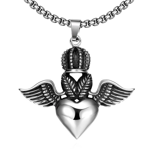 Flying Hearts Emblem Stainless Steel Necklace