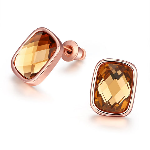 18K Italian Rosegold Citrine Gemstone Stud Earring