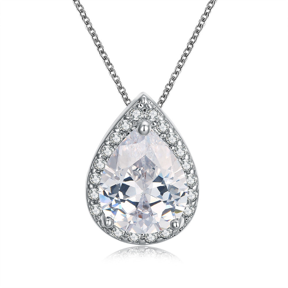 18K Italian White GP White Topaz Teardrop Necklace