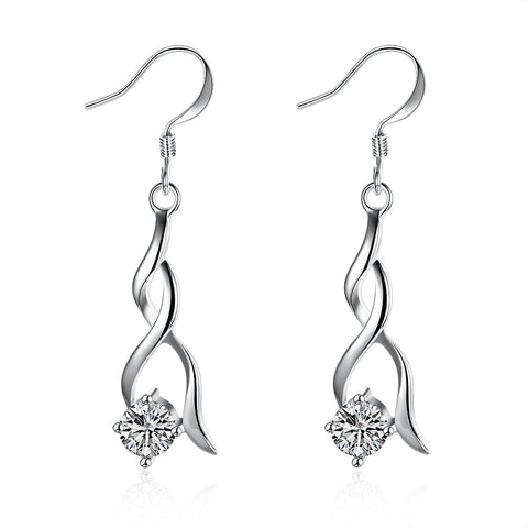 18K White Gold Plated Modern Spiral Drop Earring