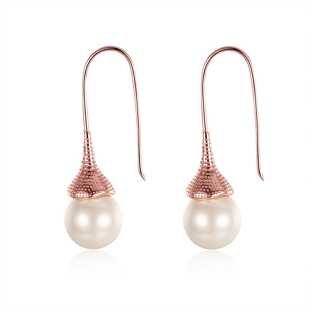 18K Rose Gold Drop Down Earrings with Pearls Made with Swarovksi Elements