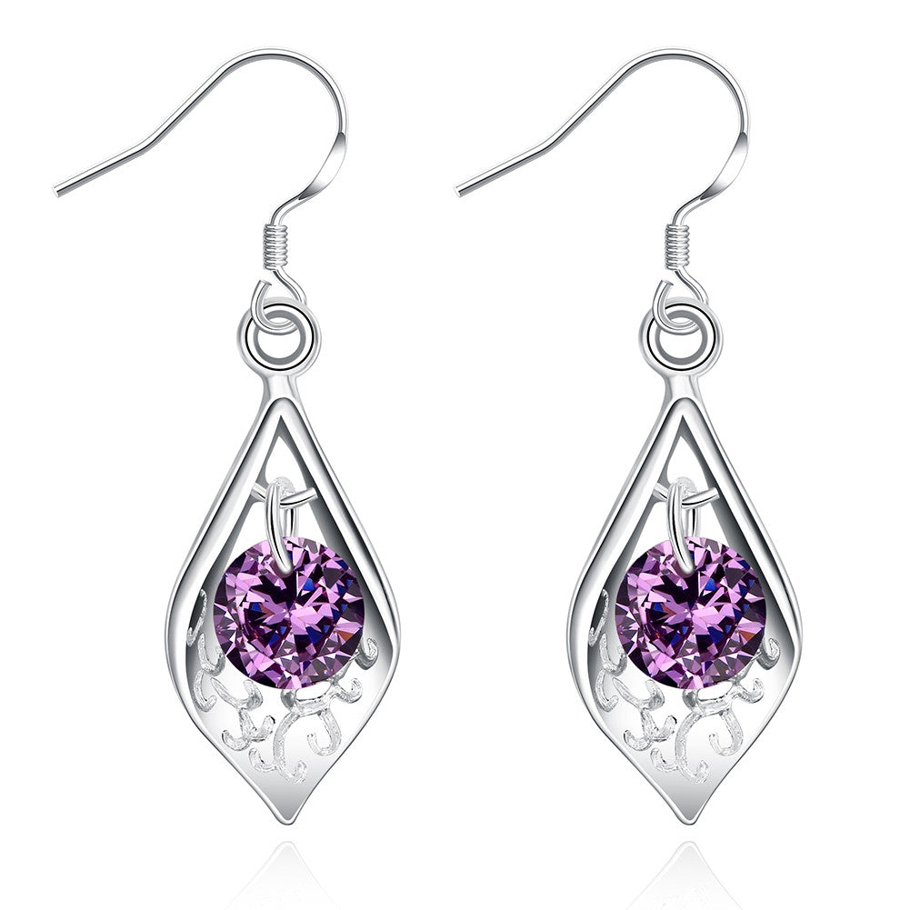 18K White Gold Plated Purple Citrine Triangular Drop Earring