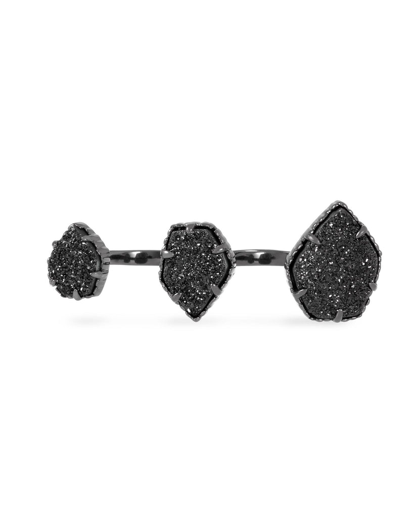 Black Gun Plated with Black Druzy Stone Knuckle Ring