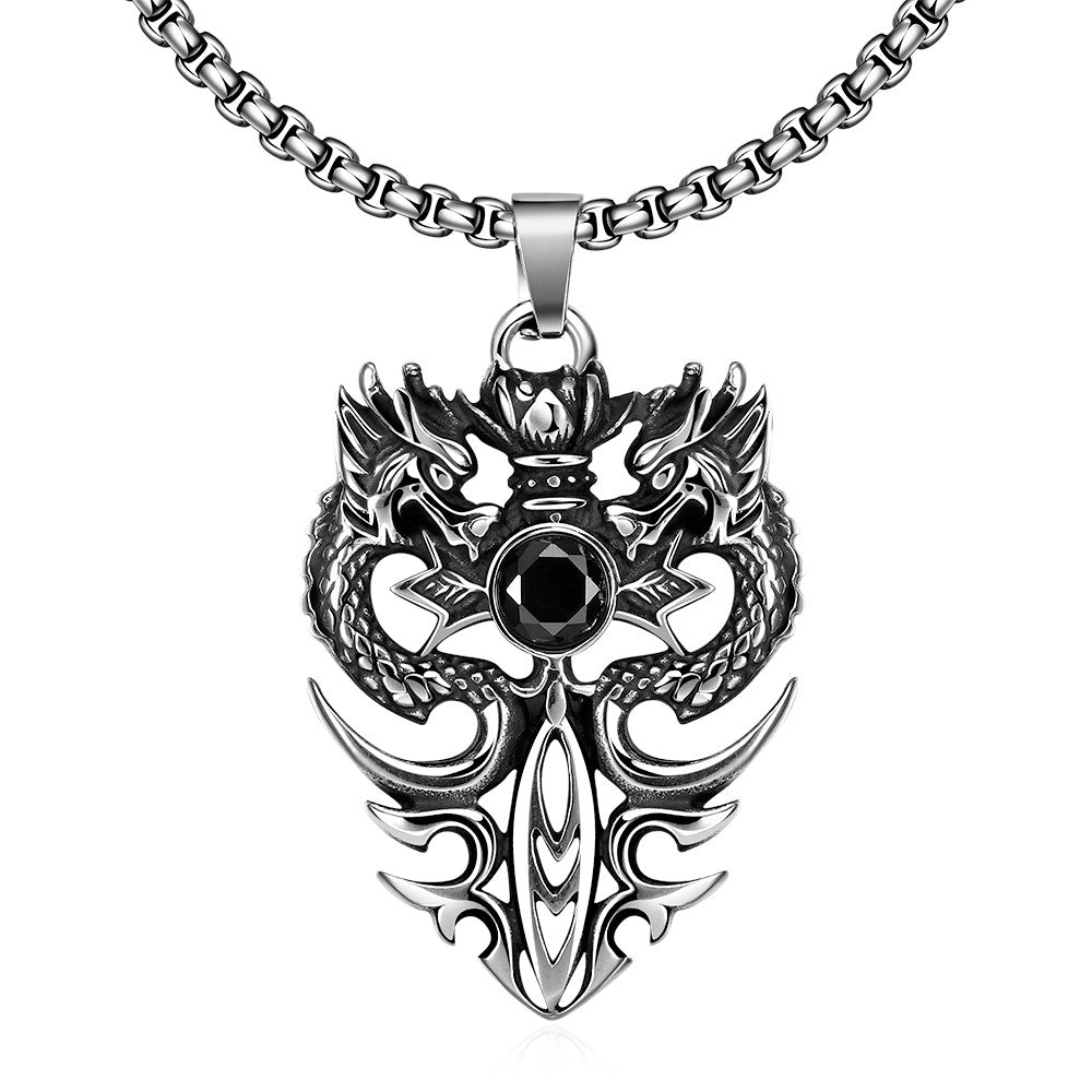 Double Dragon Emblem Stainless Steel Necklace