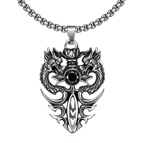 Double Dragon Emblem Stainless Steel Necklace