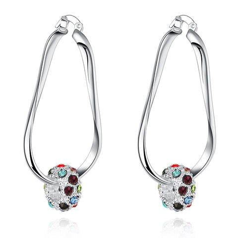 18K White Gold Plated Rainbow Ball Hoop Earring