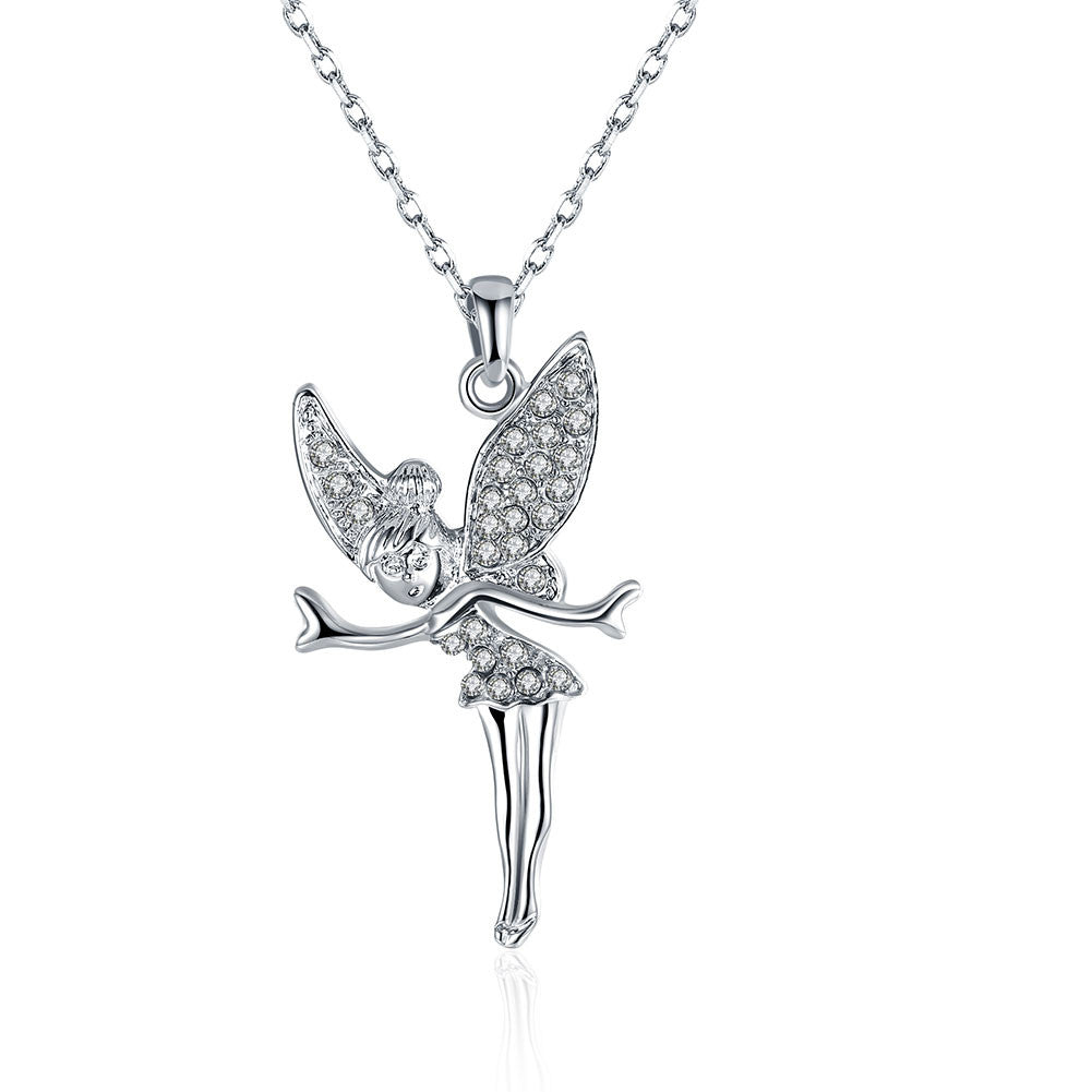 White Gold Plated Flying Angel Necklace