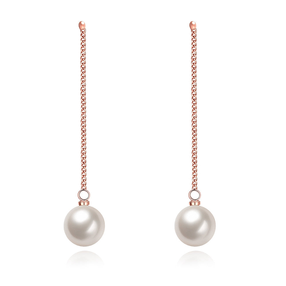 Gold Pated Double Pearl Drop Earrings