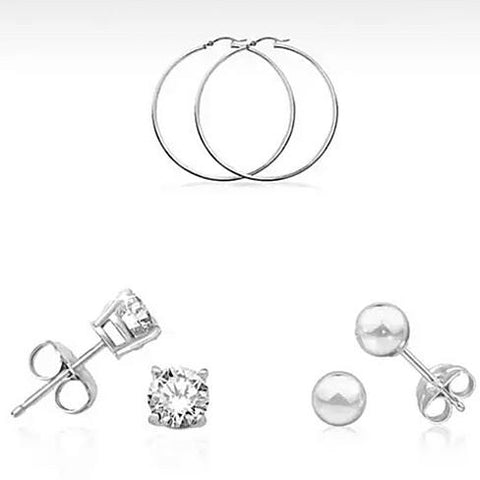 Sterling Silver Plated Essentials - Set of 3 pairs of Earrings