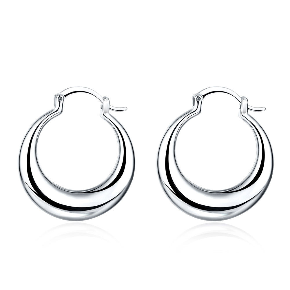 18K White Gold Plated Curved Cut Hoops