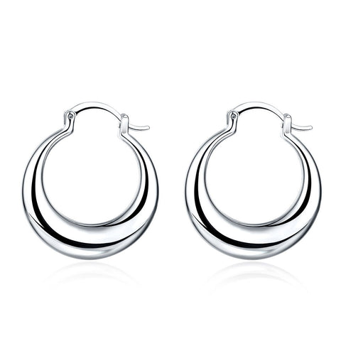 18K White Gold Plated Curved Cut Hoops