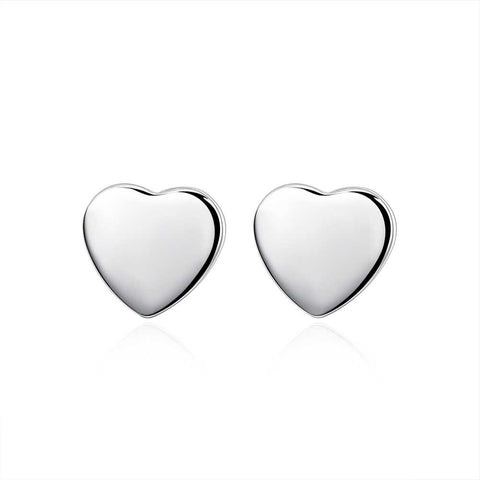 18K White Gold Plated Clean Cut Heart Shaped Studs