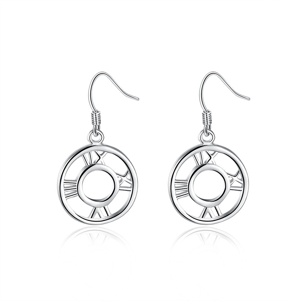 18K White Gold Plated Roman Numerals Drop Earring