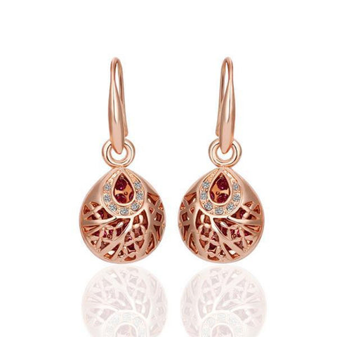 18K Rose Gold Drop Down Laser Cut Circle Earrings Made with Swarovksi Elements